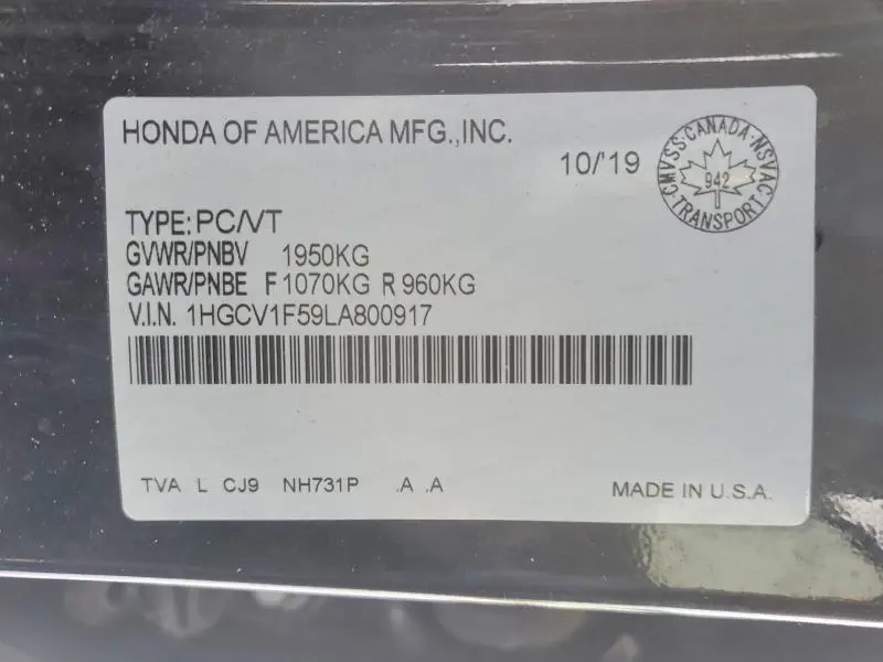 2020 HONDA ACCORD EXL  