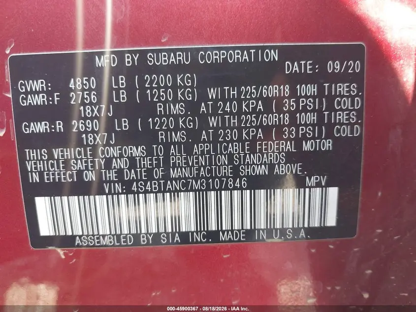 2021 SUBARU OUTBACK LIMITED