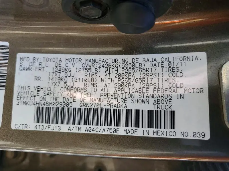 2011 TOYOTA TACOMA PRERUNNER V6  