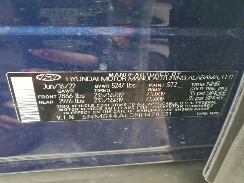 2022 HYUNDAI SANTA FE LIMITED  