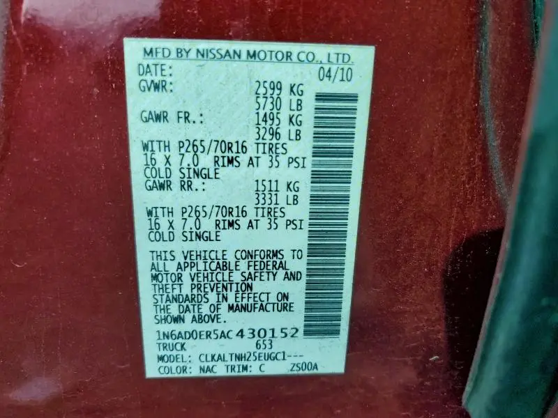 2010 NISSAN FRONTIER CREW CAB SE  