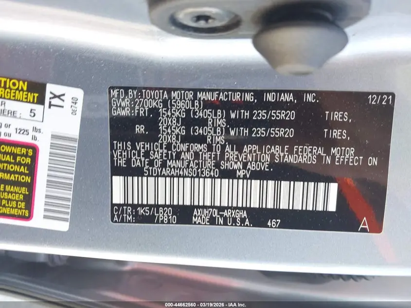 2022 TOYOTA HIGHLANDER HYBRID LIMITED