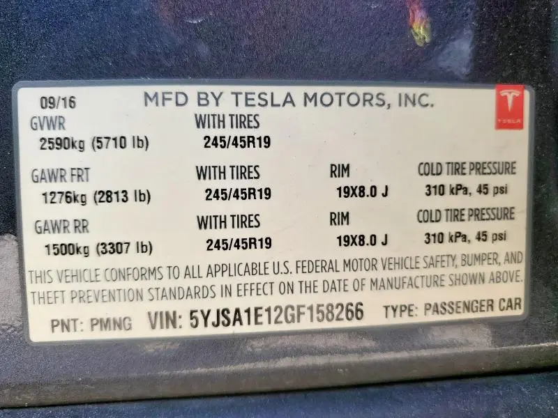 2016 TESLA MODEL S   