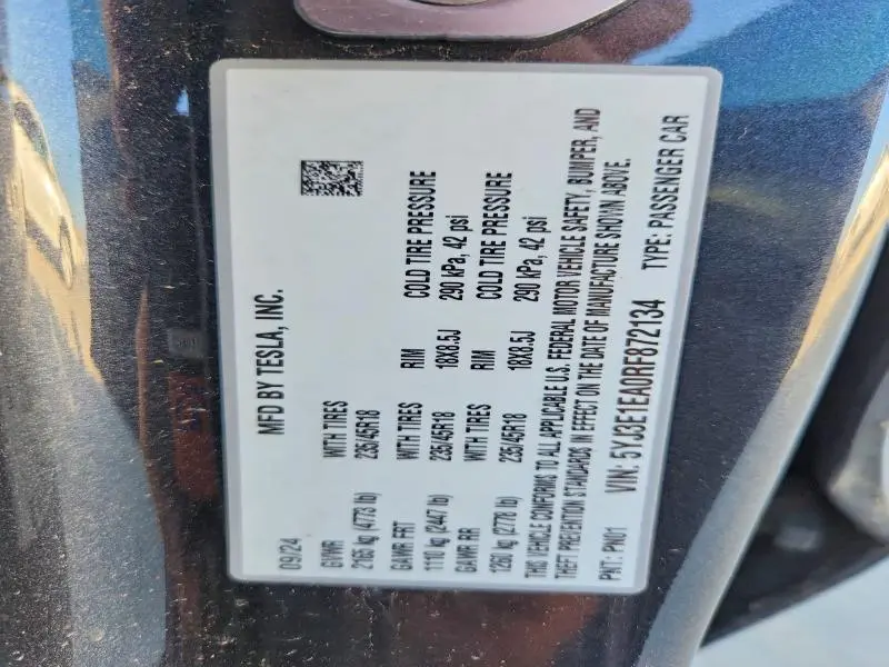 2024 TESLA MODEL 3   