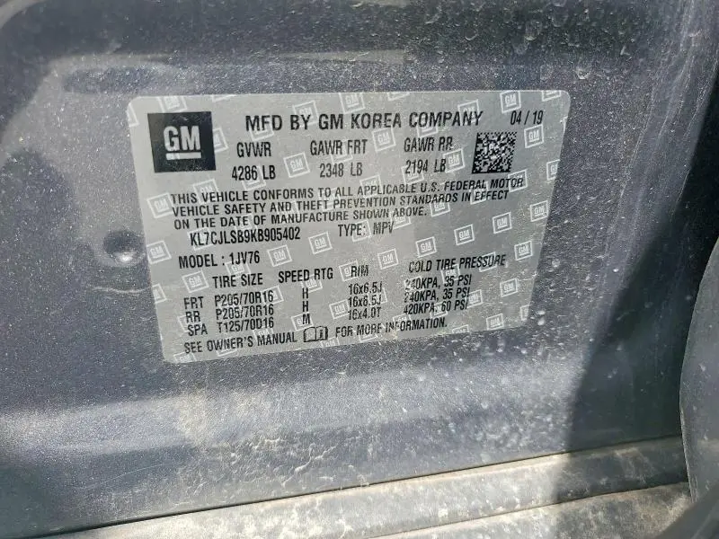 2019 CHEVROLET TRAX 1LT  