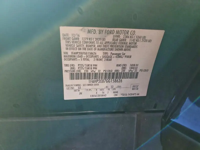 2016 FORD TAURUS SEL  