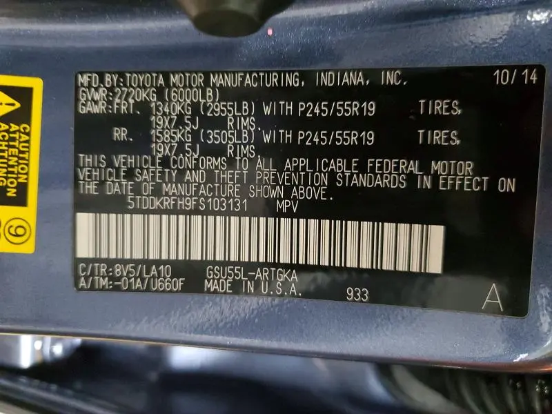 2015 TOYOTA HIGHLANDER LIMITED  