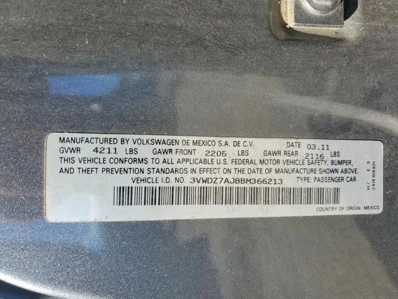 2011 VOLKSWAGEN JETTA SE  