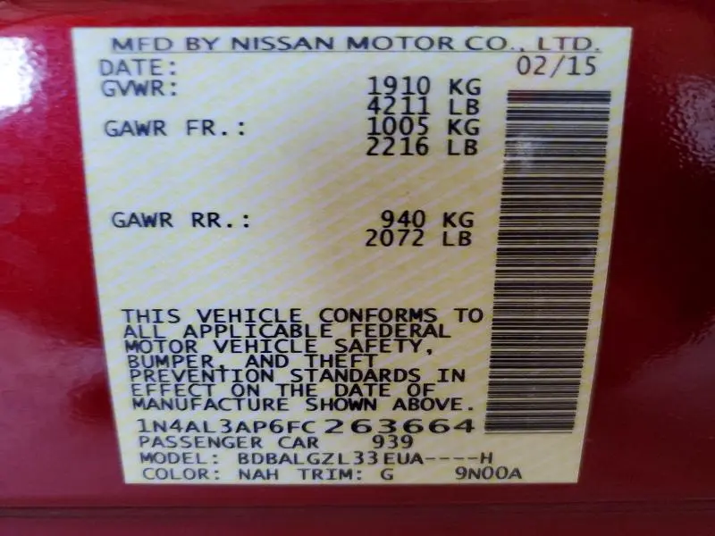 2015 NISSAN ALTIMA 2.5 S  