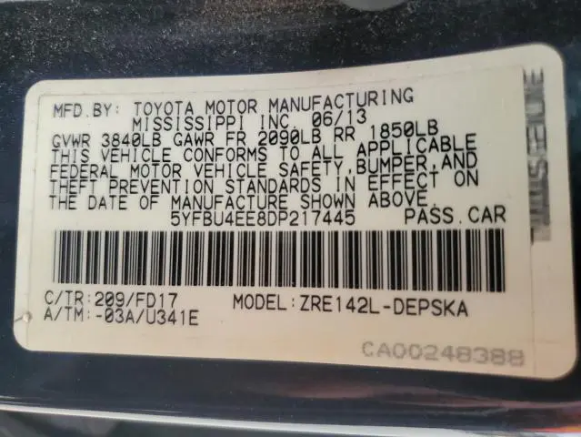 2013 TOYOTA COROLLA BASE  