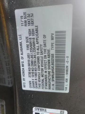 2020 HONDA ODYSSEY EX  