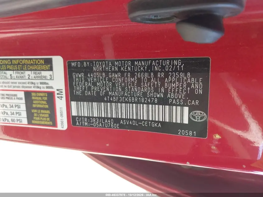 2011 TOYOTA CAMRY XLE
