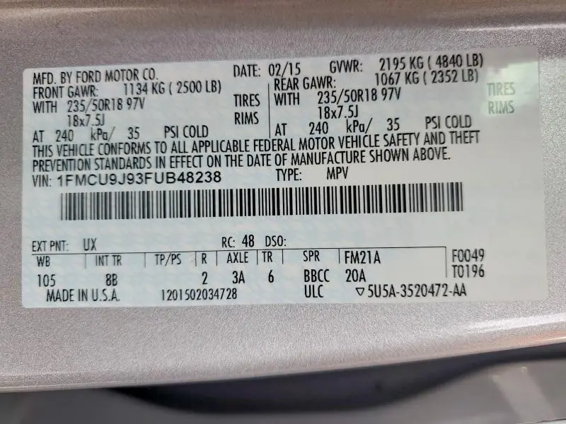 2015 FORD ESCAPE TITANIUM  