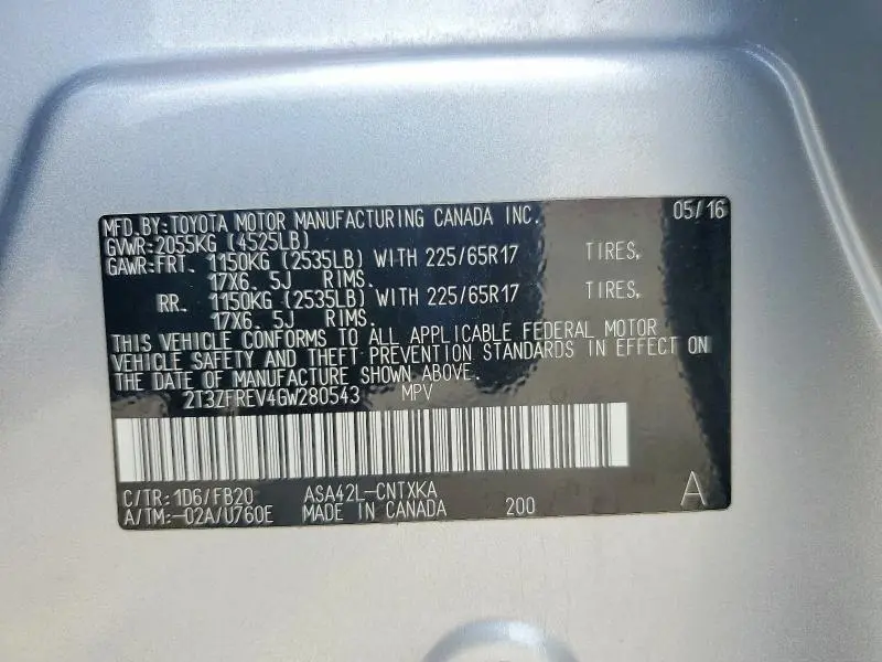 2016 TOYOTA RAV4 LE  