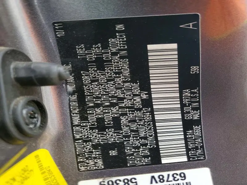 2012 TOYOTA SIENNA XLE 8-PASSENGER  