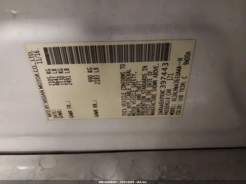 2017 NISSAN MAXIMA 3.5 PLATINUM