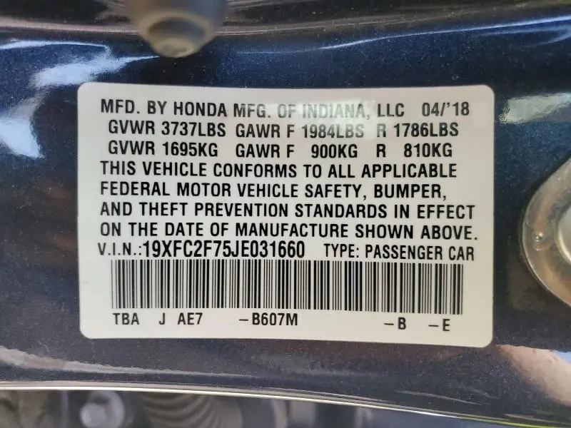 2018 HONDA CIVIC EX  