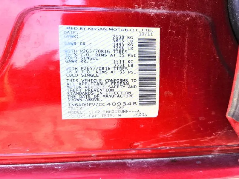 2012 NISSAN FRONTIER SV V6  