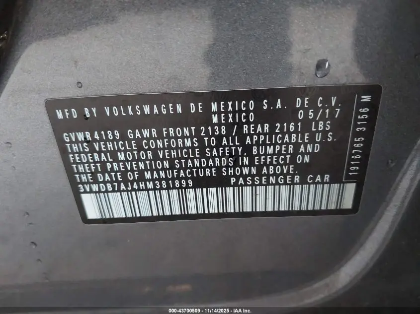 2017 VOLKSWAGEN JETTA 1.4T SE