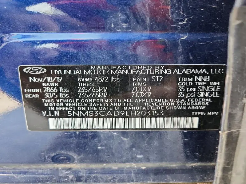 2020 HYUNDAI SANTA FE SEL  