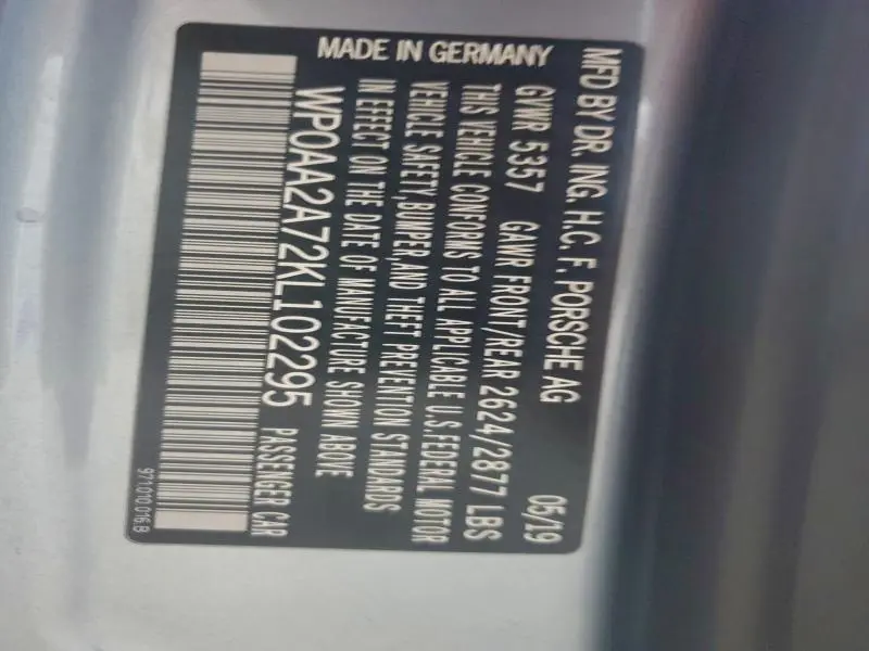 2019 PORSCHE PANAMERA BASE  