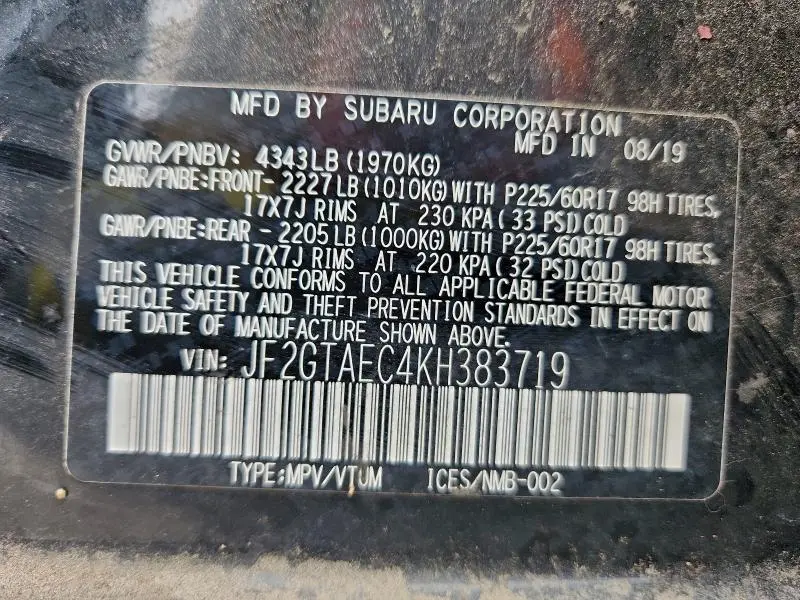 2019 SUBARU CROSSTREK PREMIUM  