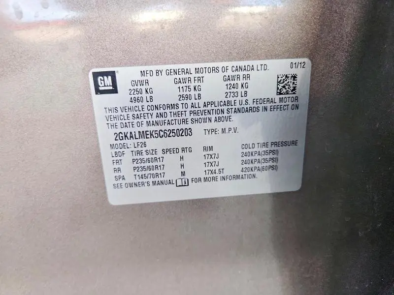 2012 GMC TERRAIN SLE  