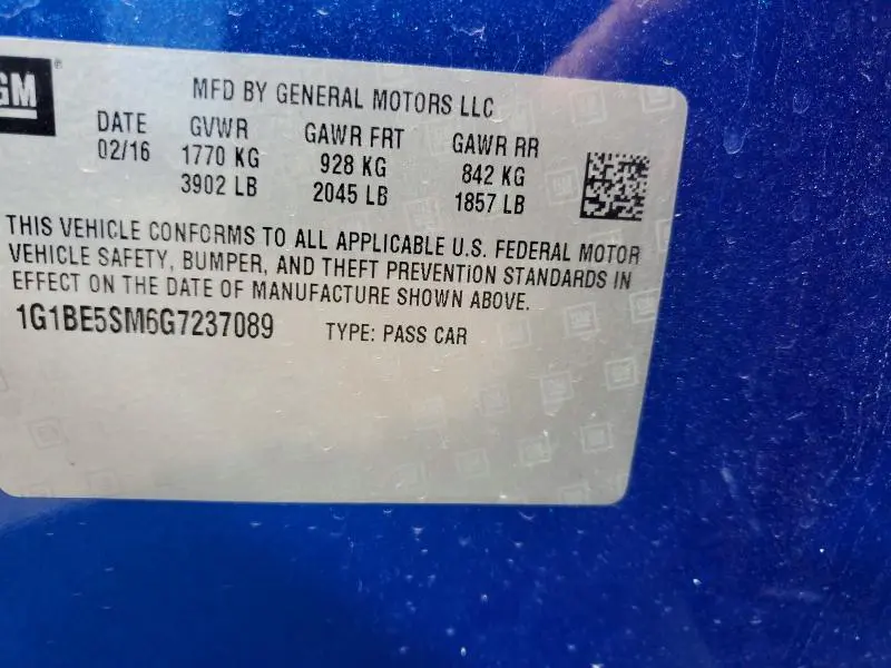 2016 CHEVROLET CRUZE LT  