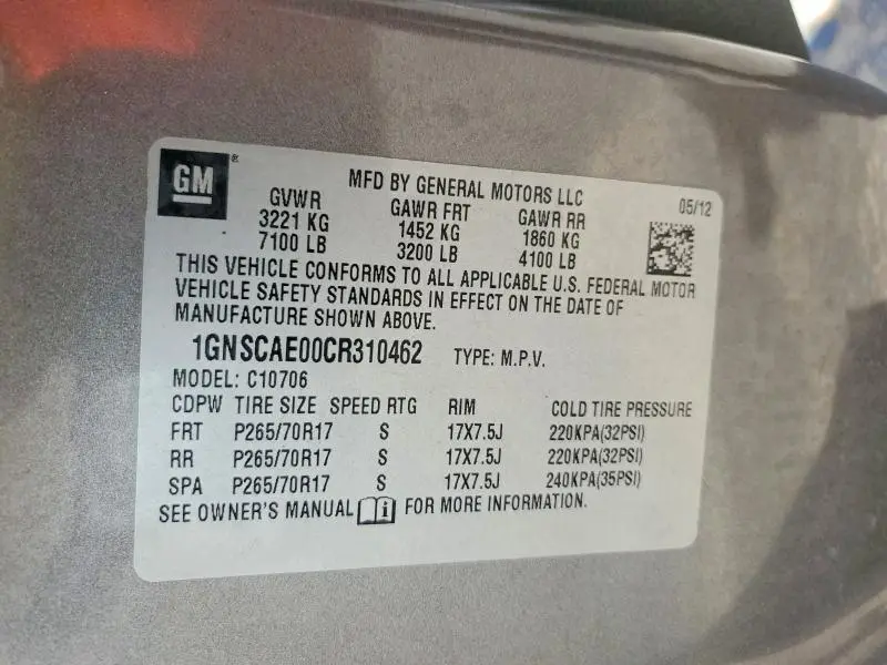 2012 CHEVROLET TAHOE C1500 LS  