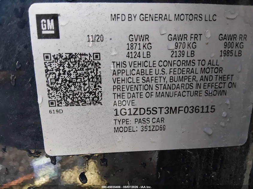 2021 CHEVROLET MALIBU FWD LT