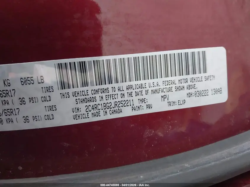 2018 CHRYSLER PACIFICA TOURING L