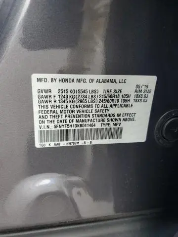 2019 HONDA PILOT LX  