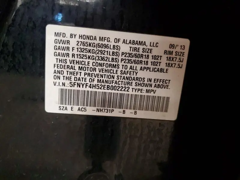 2014 HONDA PILOT EXL  