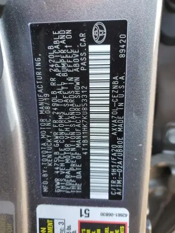 2019 TOYOTA CAMRY L  