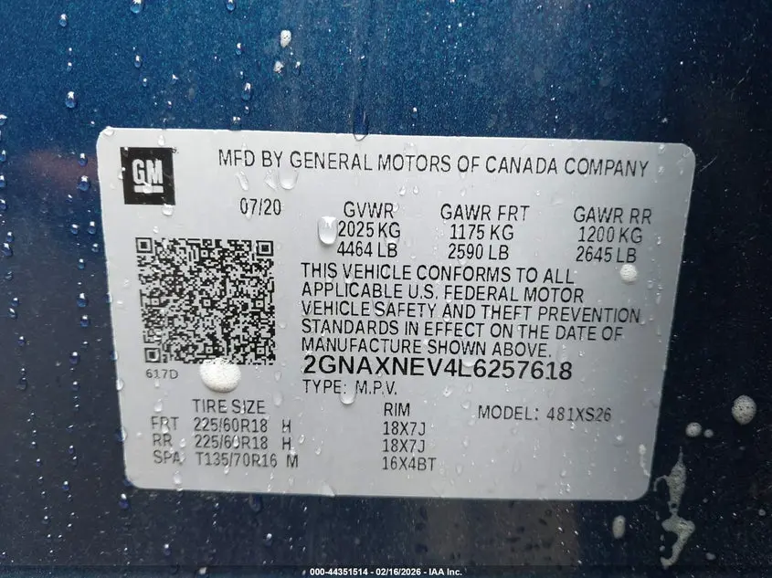 2020 CHEVROLET EQUINOX FWD PREMIER 1.5L TURBO