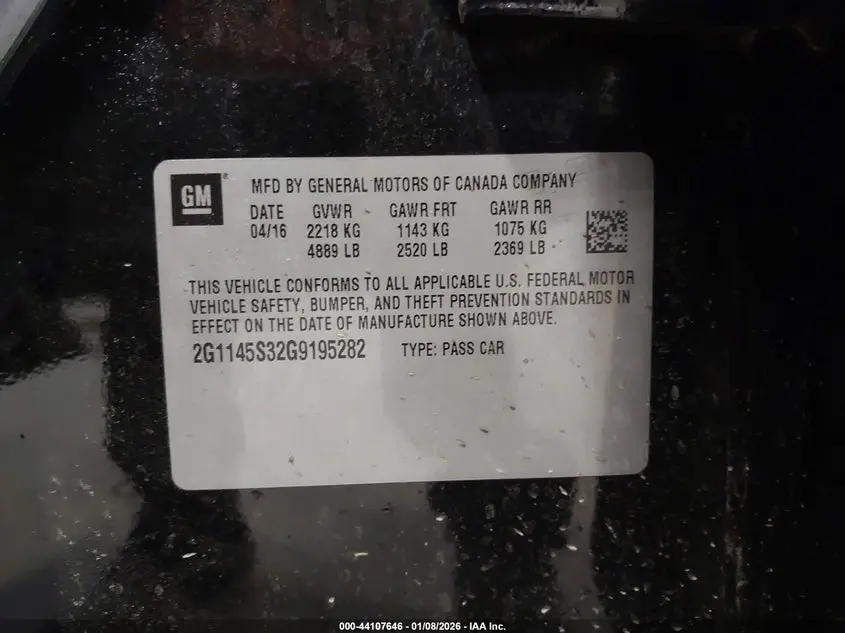 2016 CHEVROLET IMPALA 2LZ