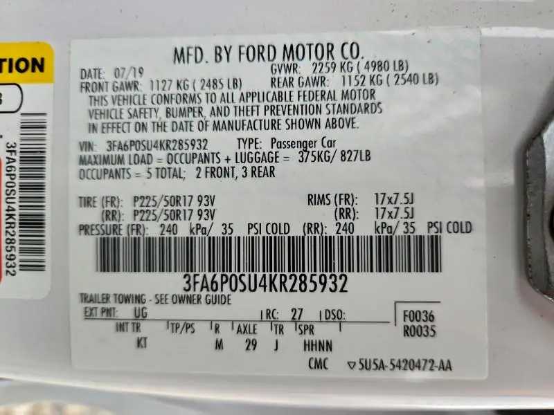 2019 FORD FUSION TITANIUM  