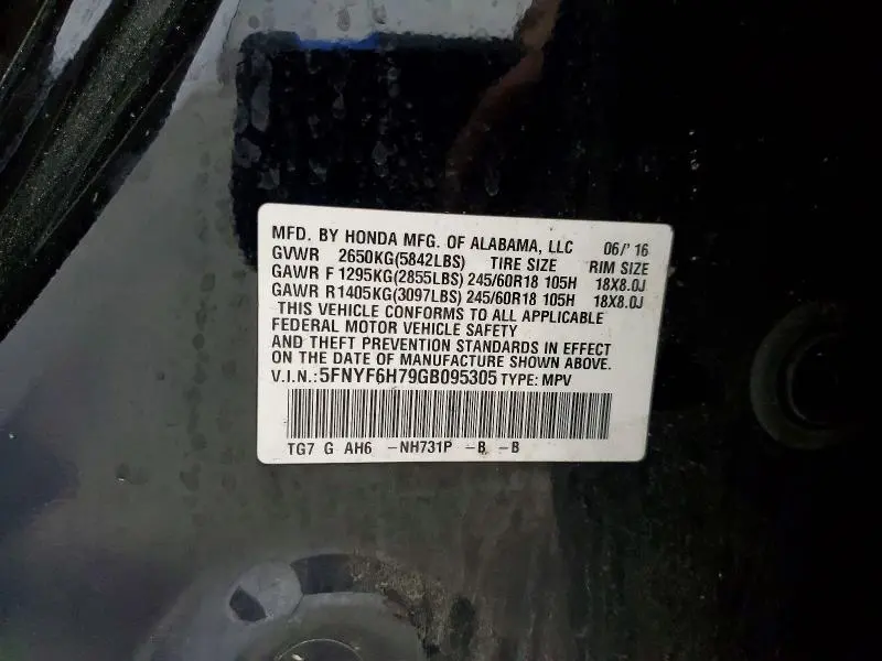 2016 HONDA PILOT EXLN  
