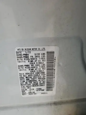 2012 NISSAN MURANO S  