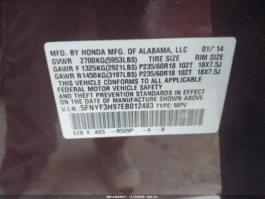 2014 HONDA PILOT TOURING