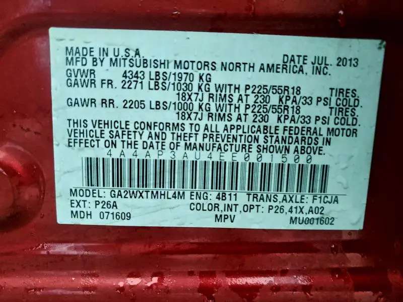 2014 MITSUBISHI OUTLANDER SPORT ES  