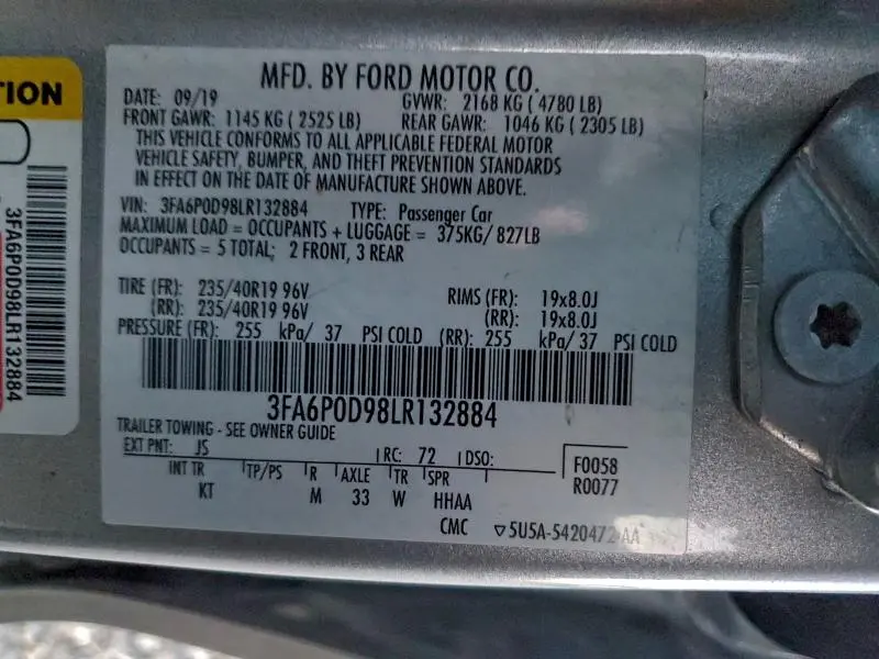 2020 FORD FUSION TITANIUM  