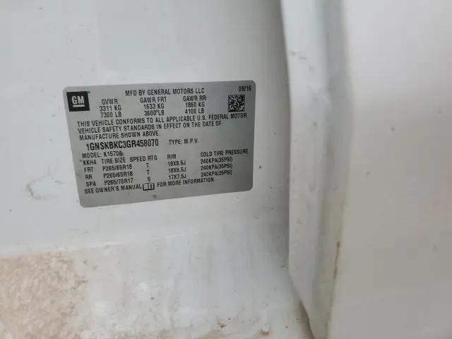 2016 CHEVROLET TAHOE K1500 LT  