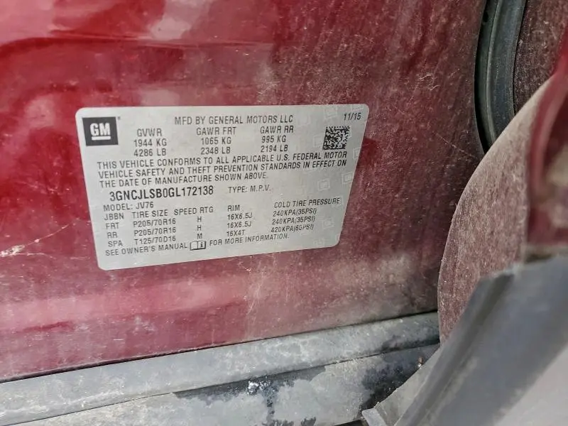 2016 CHEVROLET TRAX 1LT  