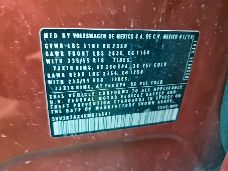 2019 VOLKSWAGEN TIGUAN SE  