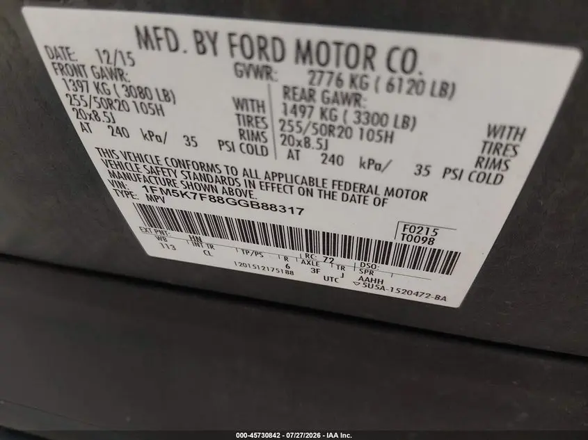 2016 FORD EXPLORER LIMITED