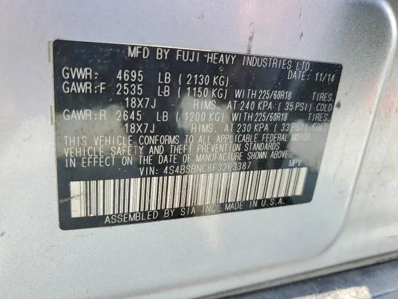 2015 SUBARU OUTBACK 2.5I LIMITED  