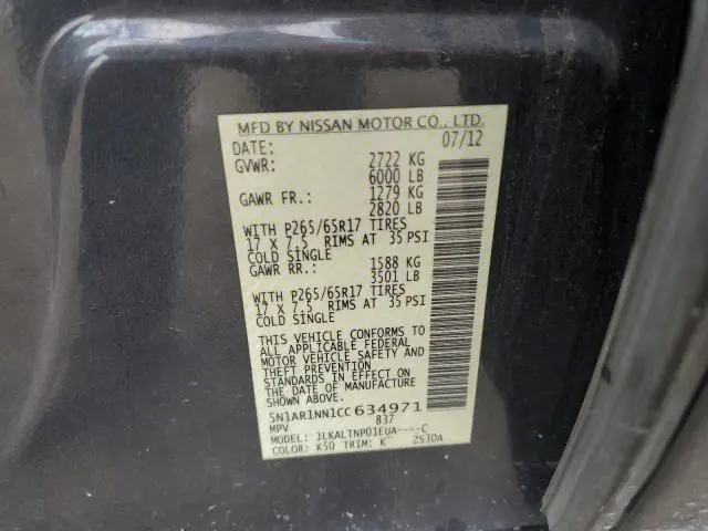 2012 NISSAN PATHFINDER S  