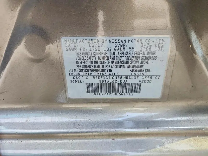 2017 NISSAN VERSA 1.6 SL  
