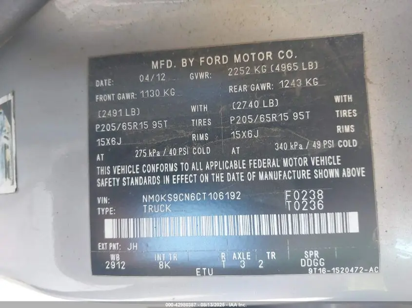 2012 FORD TRANSIT CONNECT XLT PREMIUM